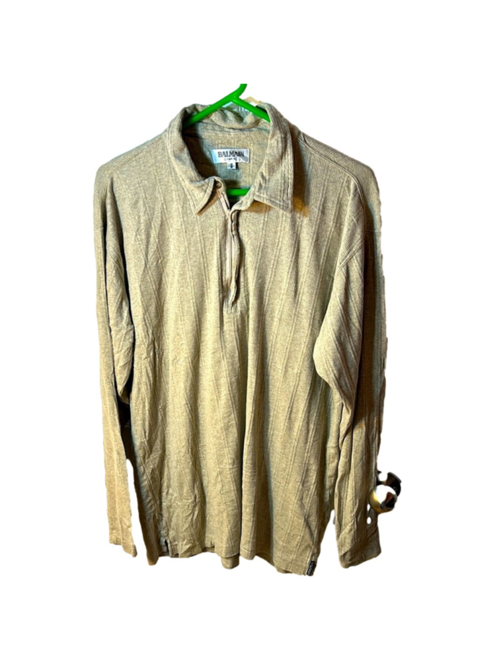 Balmain Beige Long Sleeve quarter zip Shirt size medium